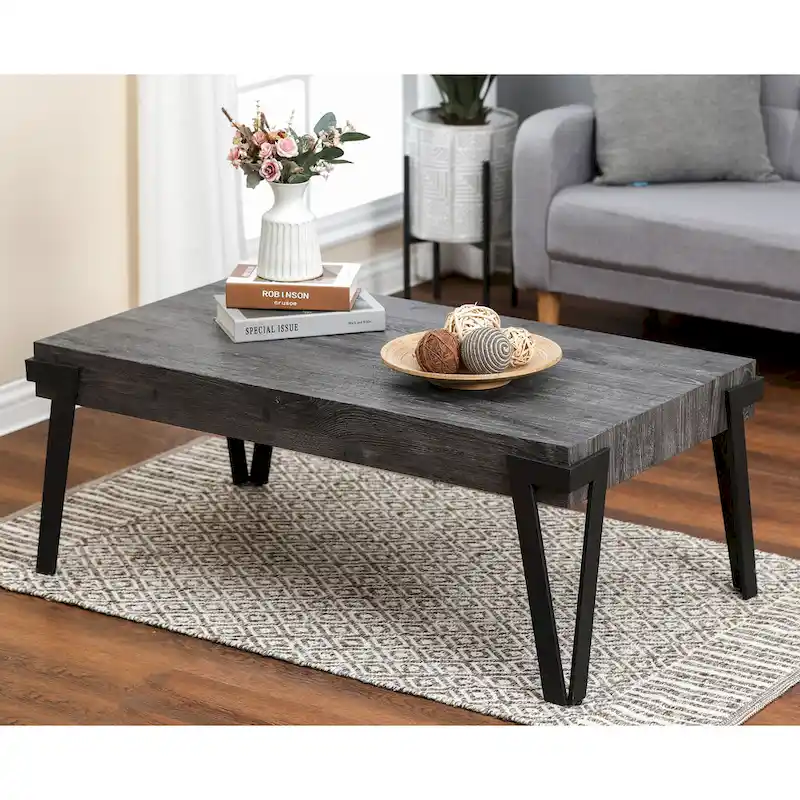43-inch Industrial Wood and Metal Coffee Table - 17 H x 43.38 W x 24.5 D