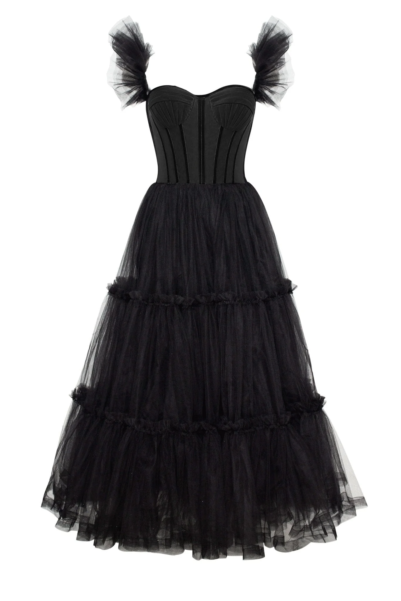 A-Line Corset Ruffled Tulle Prom Dress
