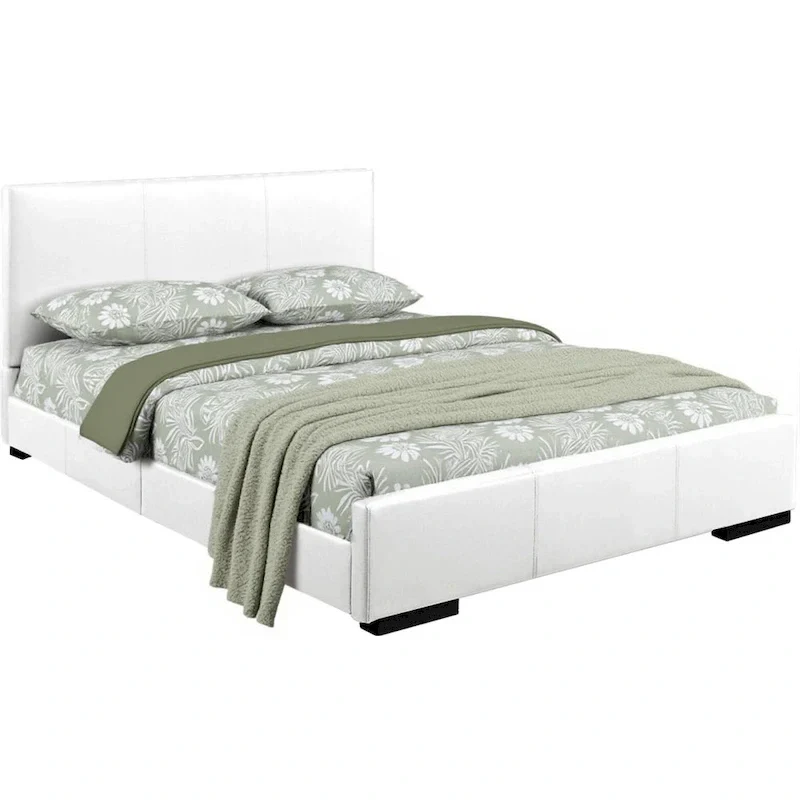 HomeRoots White Faux Leather King Bed Frame