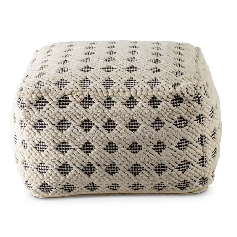 Natural & Black Cotton Pouf Ottoman, 1-Seat Footrest
