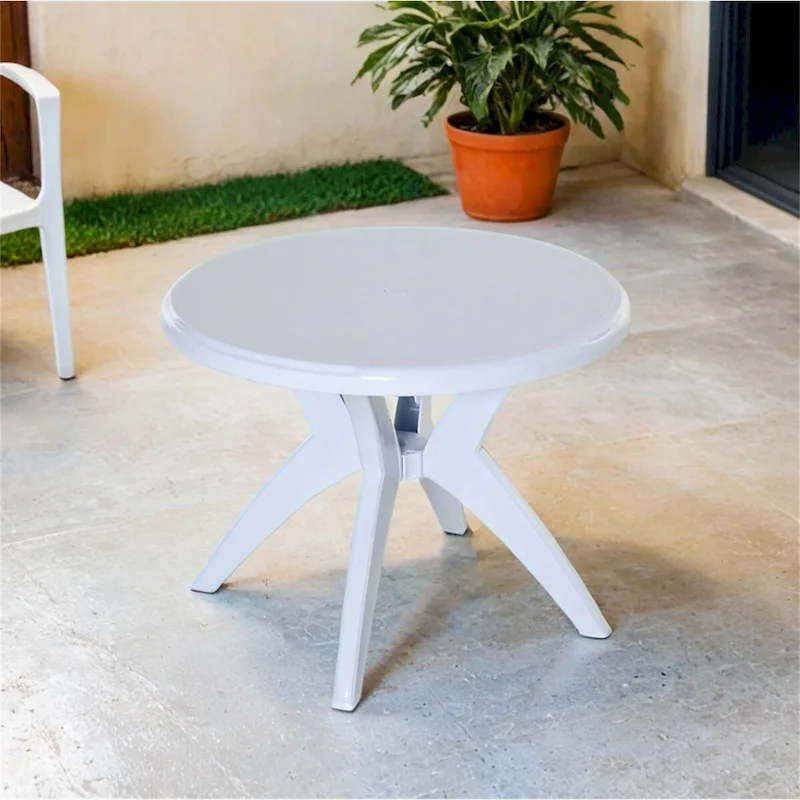 Outsunny Round Plastic Patio Table with Umbrella Hole,Dining Table