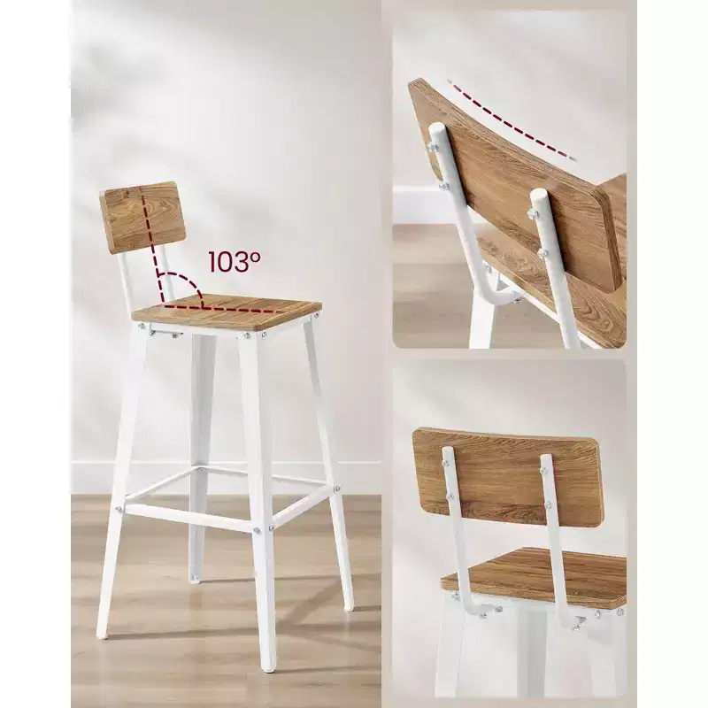 VASAGLE Set of 2 Bar Stools, Bar Height Stools, Tall Bar Stools with Back, Bar Chairs, Steel Frame, Industrial Style