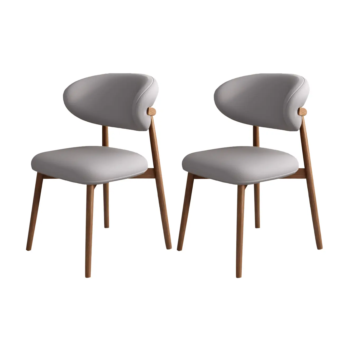 Modern Leather Wood Dining Chair Set of 2