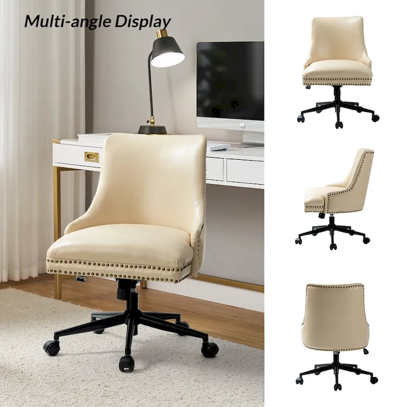 Faux Leather Task Chair with Arms and Nailhead Trim