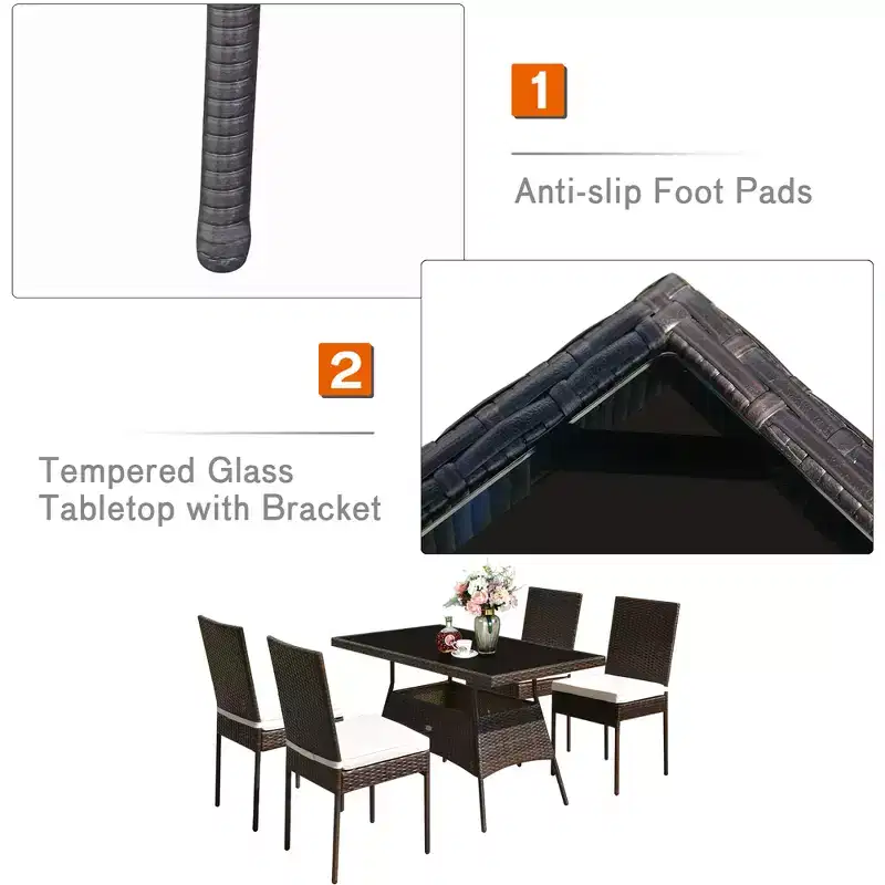 Costway 10 PCS Patio Rattan Dining Set Glass Table High Back Chair Garden Deck Mix Brown