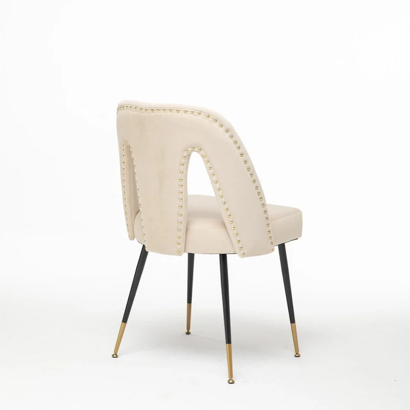 Modern Upholstered Dining Chairs with Nailheads and Metal Legs
