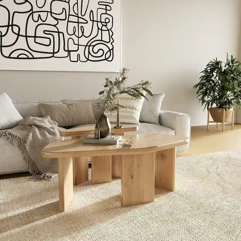 Modern Natural Wood Coffee Table Set