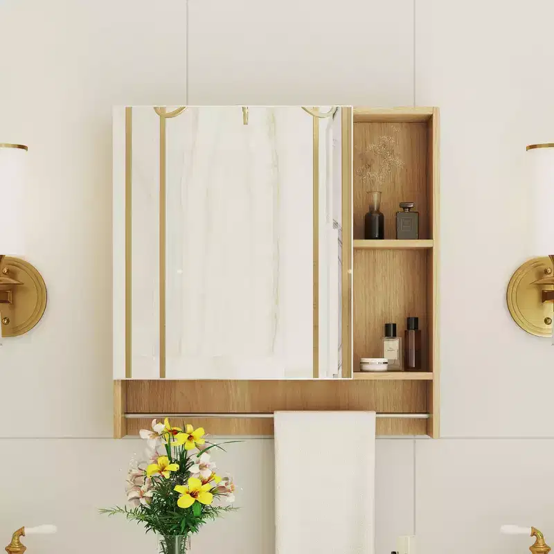Okak Wall Cabinet with Mirror,Over the Toilet Storage Cabinet,Wall Mounted Bathroom Cabinet with Shelves,Medicine Cabinet with Towel Rack,White