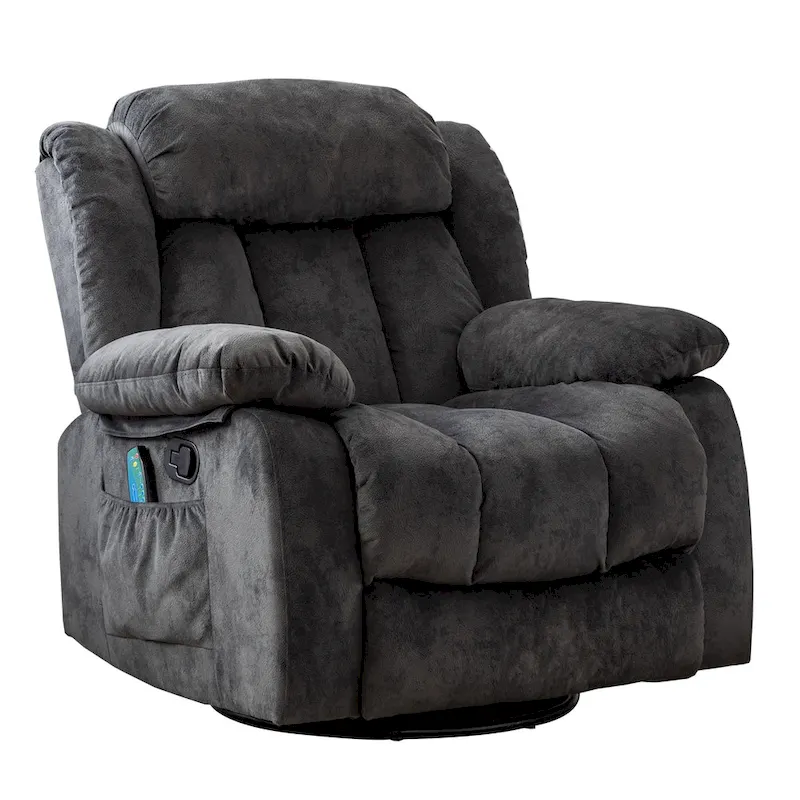 Soft Fabric Overstuff Manual Recliner with Massager and Heat