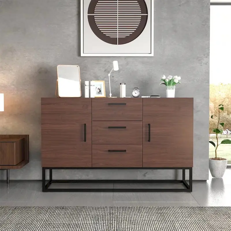 Faux Wood Sideboard with 3 Drawer Server Cabinet