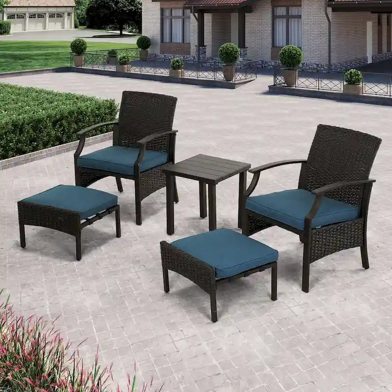 5 PCS Patio Conversation Set with Cushions with Coffee Table & Ottoman