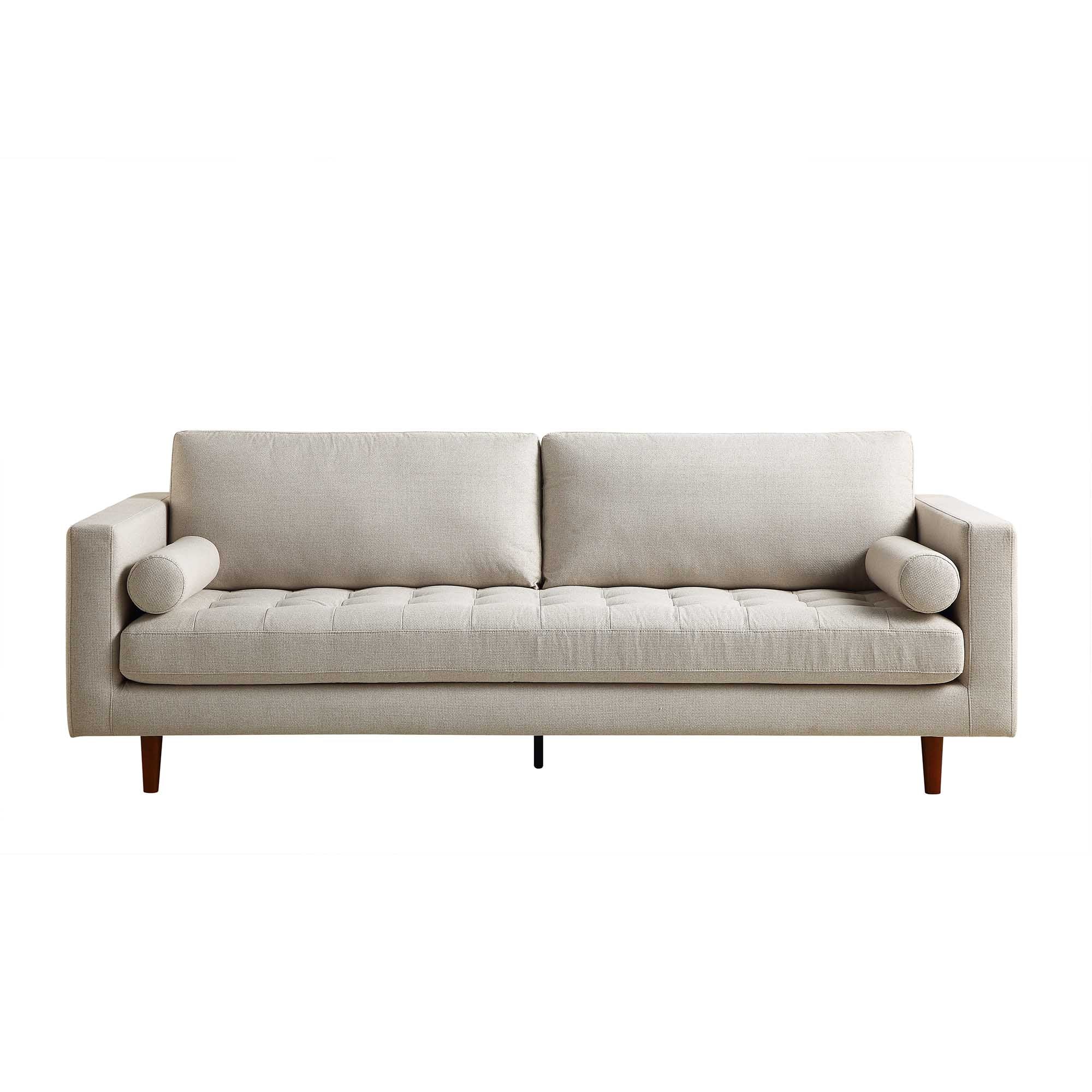 Large 3-Seater Sofa, Beige Woven Fabric