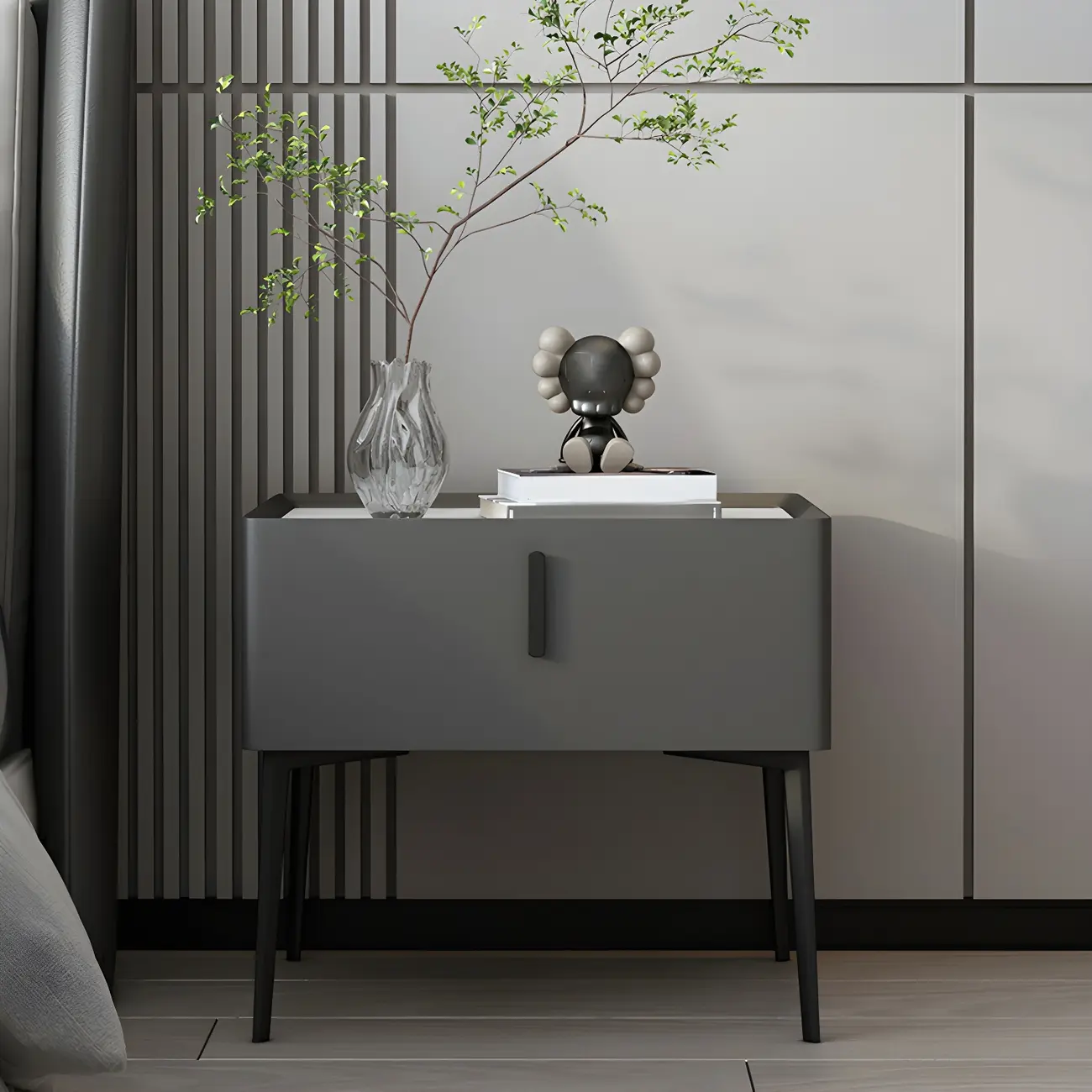 Trendy Narrow Cubic Wooden Nightstand with Legs