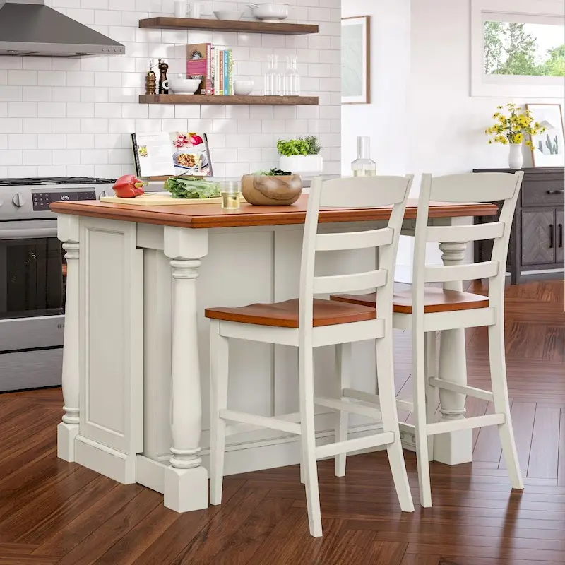 Off-White Wood Kitchen Island with Drop Leaf Top - 48x25x36 in.