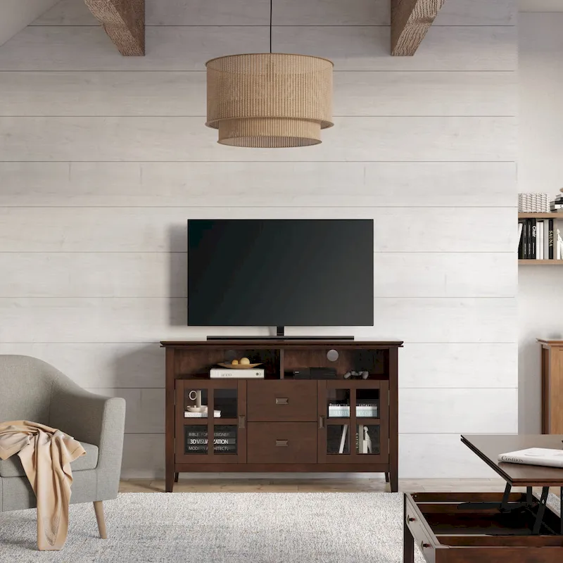 SOLID WOOD 48 inch Wide Contemporary TV Media Stand in Russet Brown For TVs upto 55 inches