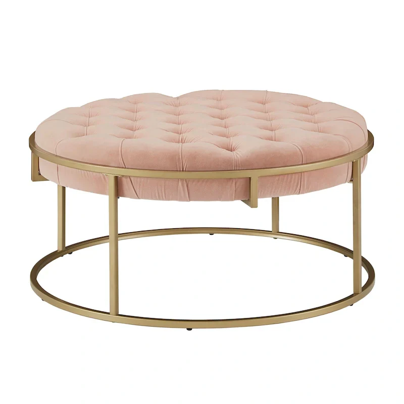 Gold Velvet Round Tufted Ottoman