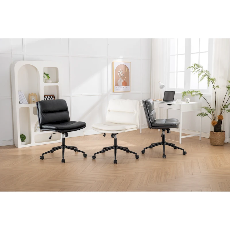 Roundhill Bizerte Adjustable Swivel Criss Cross Chair, Wide Seat Office Chair Vanity Chair