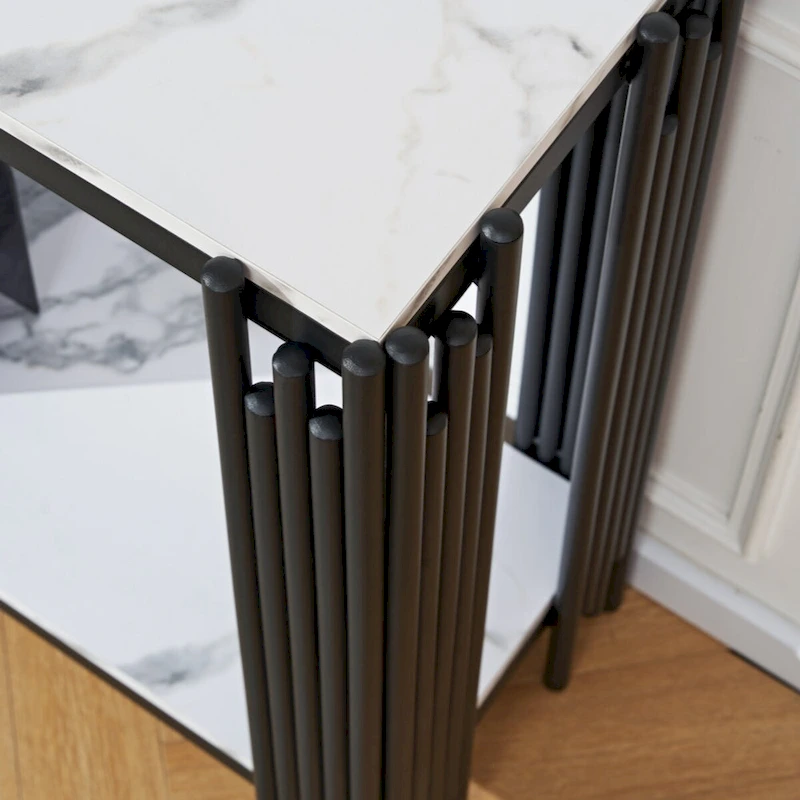2 Tier Faux Marbling Console Table, Living Room Sofa Table, Modern Narrow Entryway Table, Hallway Entrance Table