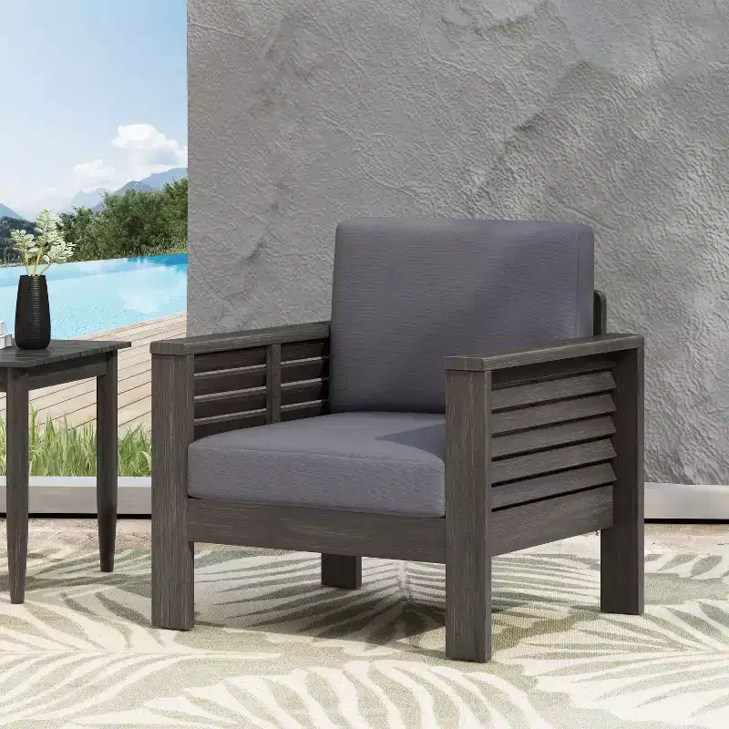 GDFStudio Rabun Outdoor Acacia Wood Club Chairs with Cushions