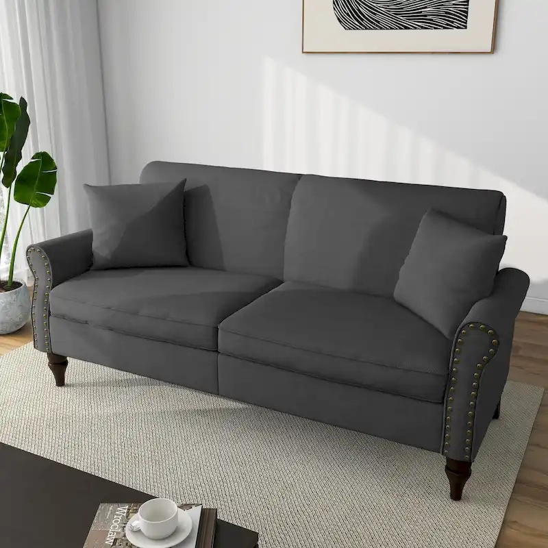 73 Sofa with Nailhead Trim Rolled Arms