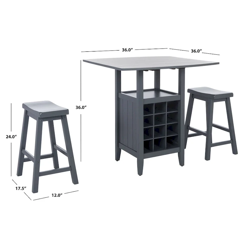SAFAVIEH Mascha 3-Piece Set Drop Leaf Pub Table - 36  W x 36  L x 36  H - 36Wx36Dx36H