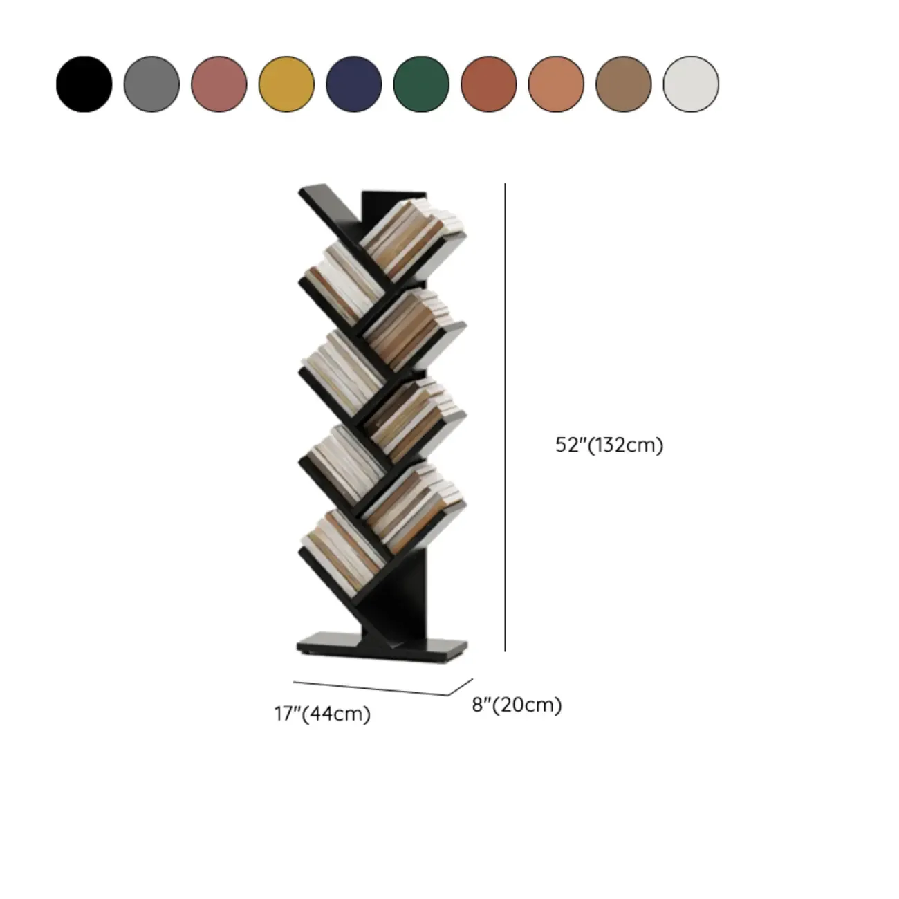 Black Wood Tree-Shaped Vertical Display Bookcase