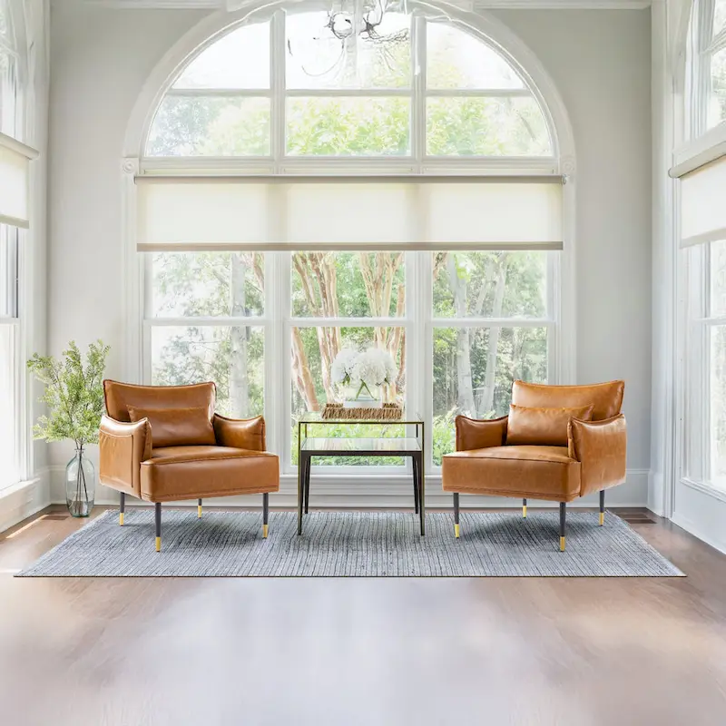 Set of 2 Mid-Century Modern Leatherette Armchairs with Side Pocket (29.5