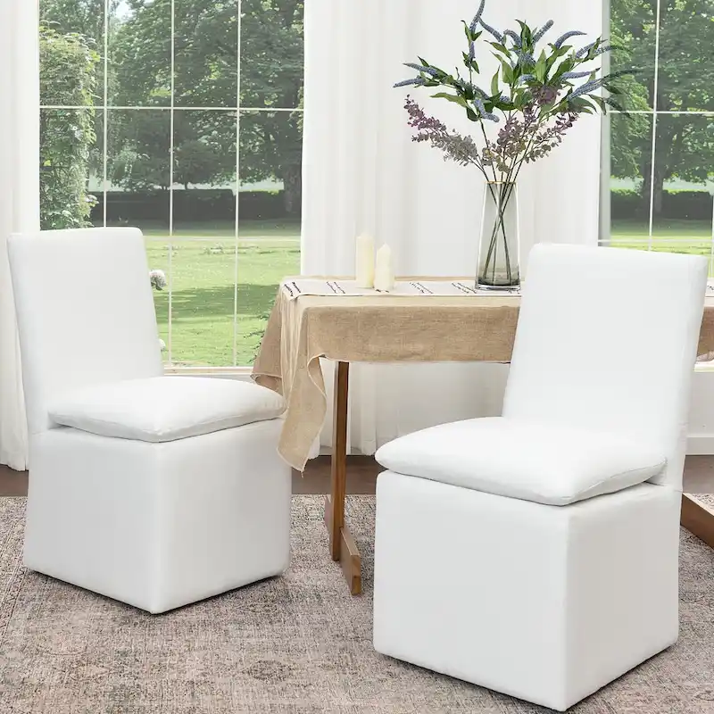 Mocha/Indigo/Light Grey/Ivory/Black/White Upholstered Dining Side Chair with Casters, Set of 2