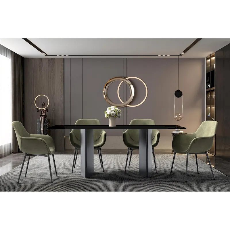 Rectangular Dining Table, Glass or Sintered Stone Top, Steel Base, Seats 4–6