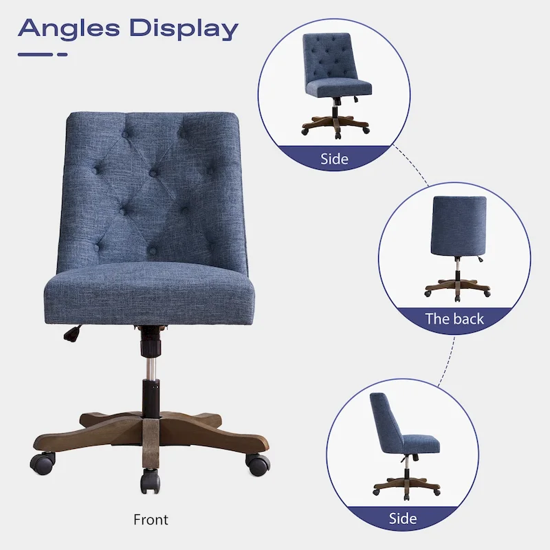 Home Computer Office Chair with Wheels Adjustable Height, Linen Fabric Upholstered Chair Swivel