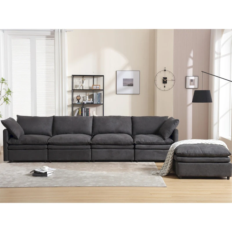 Modern Upholstered Sectional Sofa with Chaise Lounge