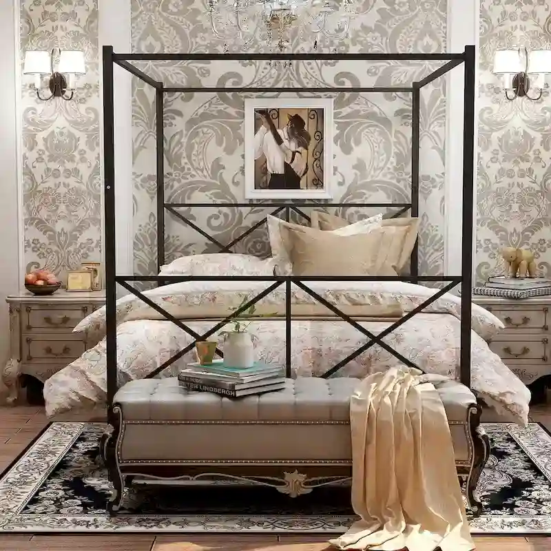 Metal Canopy Bed Frame Platform Bed Frame