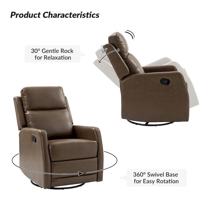 Modern Faux Leather Manual Rocking Swivel Recliner with Wingback