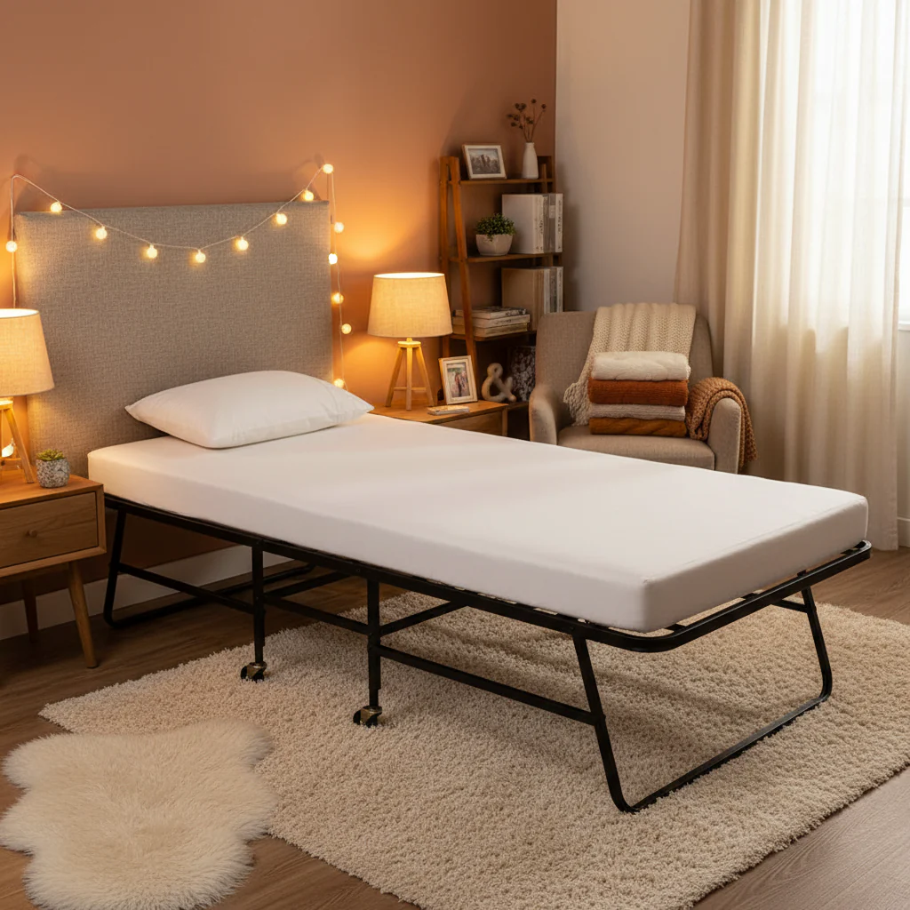 Contemporary Black 48-Inch Steel Rollaway Bed with Mattress