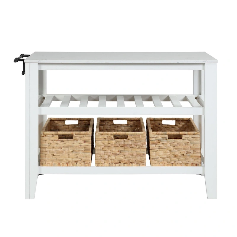 Kitchen Island with 3 Pull Out Baskets in White