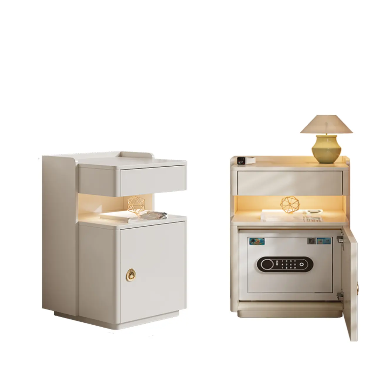 Multi-functional Nut-Brown Wood Lighting Smart Nightstand