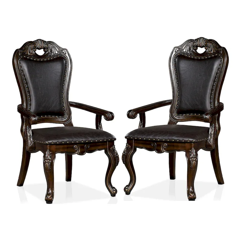 Abeni Traditional Walnut Solid Wood Nailhead Trim Arm Chairs (Set of 2) by Furniture of America