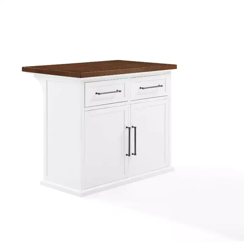 Crosley Bartlett Wood Top Kitchen Island White/Walnut: Traditional Style, Adjustable Shelves, Storage Cart