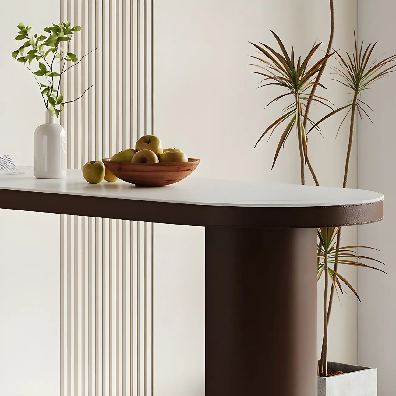 Modern White Stone Brown Wood Dual Pedestal Bar Tables