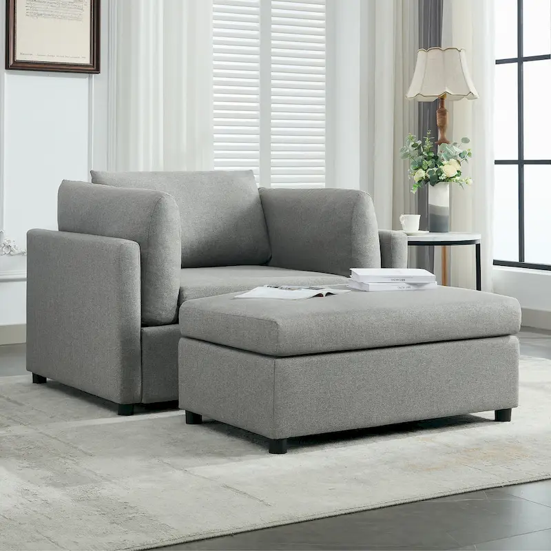 50 Oversized Armchair with Ottoman, Modern Accent Chair, Lumbar Support, Reading Sofa for Bedroom
