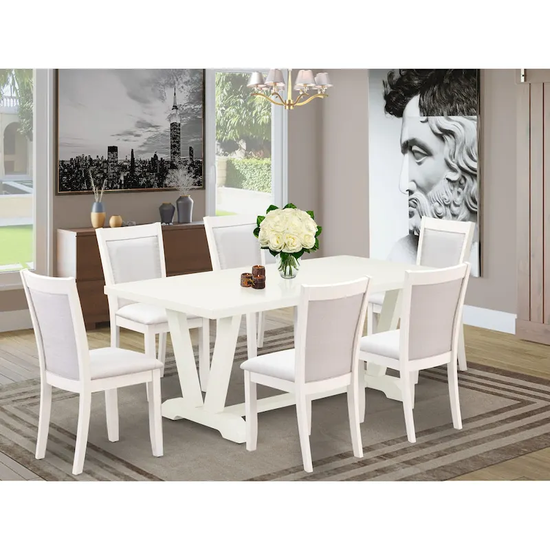 East West Furniture Dining Table Set- a Wooden Table and Cream Linen Fabric Parsons Chairs, Linen White(Pieces Options)