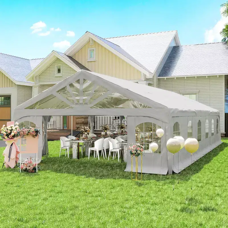 Outsunny 19.5' x 39' Party Tent, Heavy Duty Sun Shade Canopy Tent with 2 Doors and 20 Windows, White