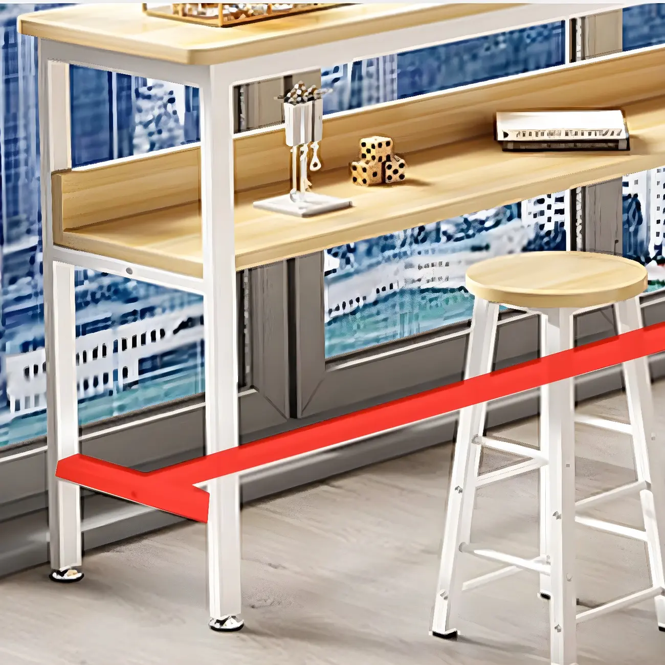 Modern Wooden Metal Base Shelf Bar Table with Footrest