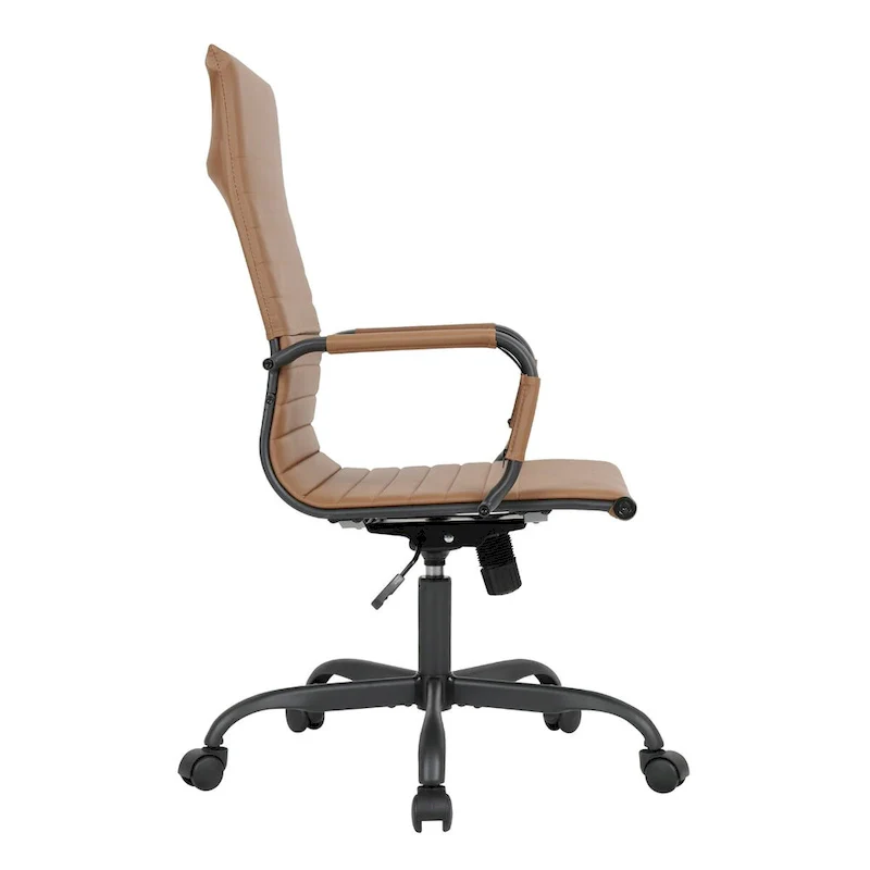 Ribbed Leather Adjustable High-Back Office Swivel Chair in Black Metal Frame