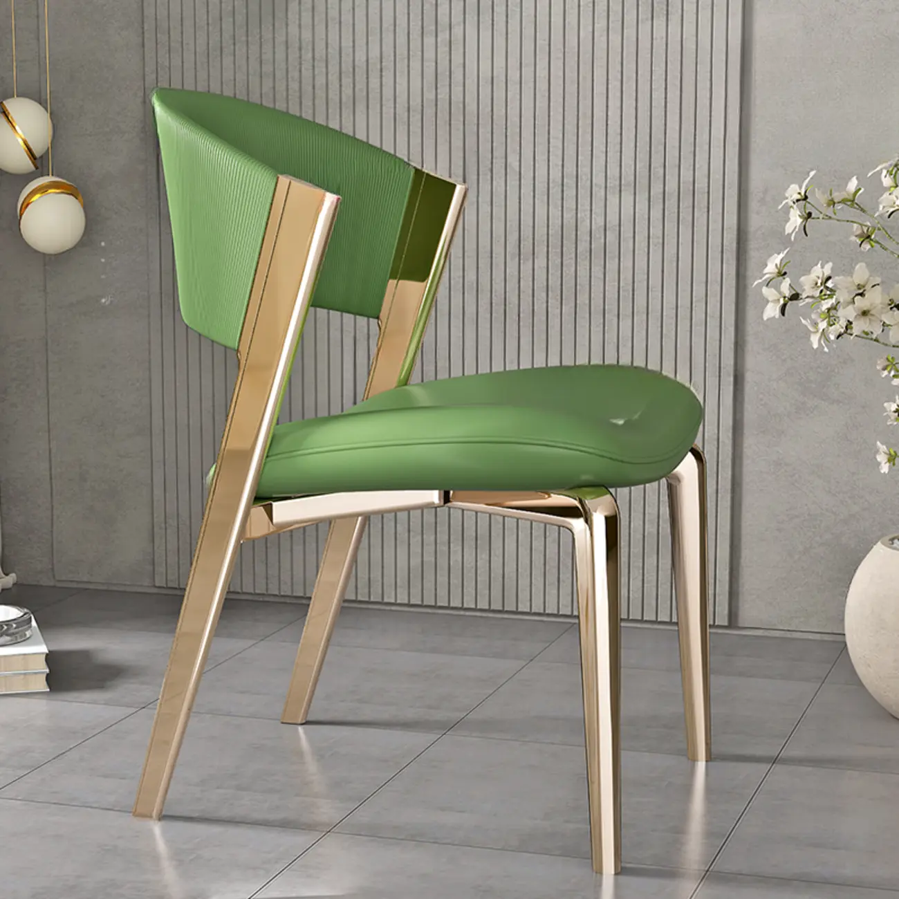 Glam Modern Low Back Faux Leather Dining Chair
