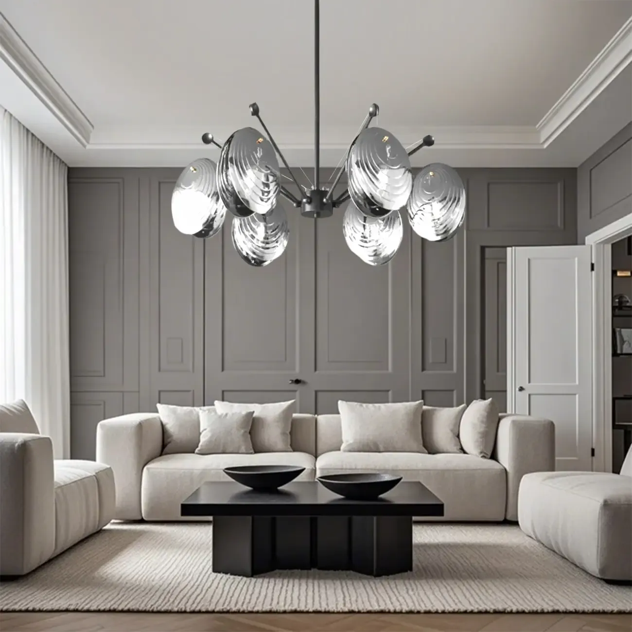 Modern Gray Metal Silver Shell Adjustable Chandeliers