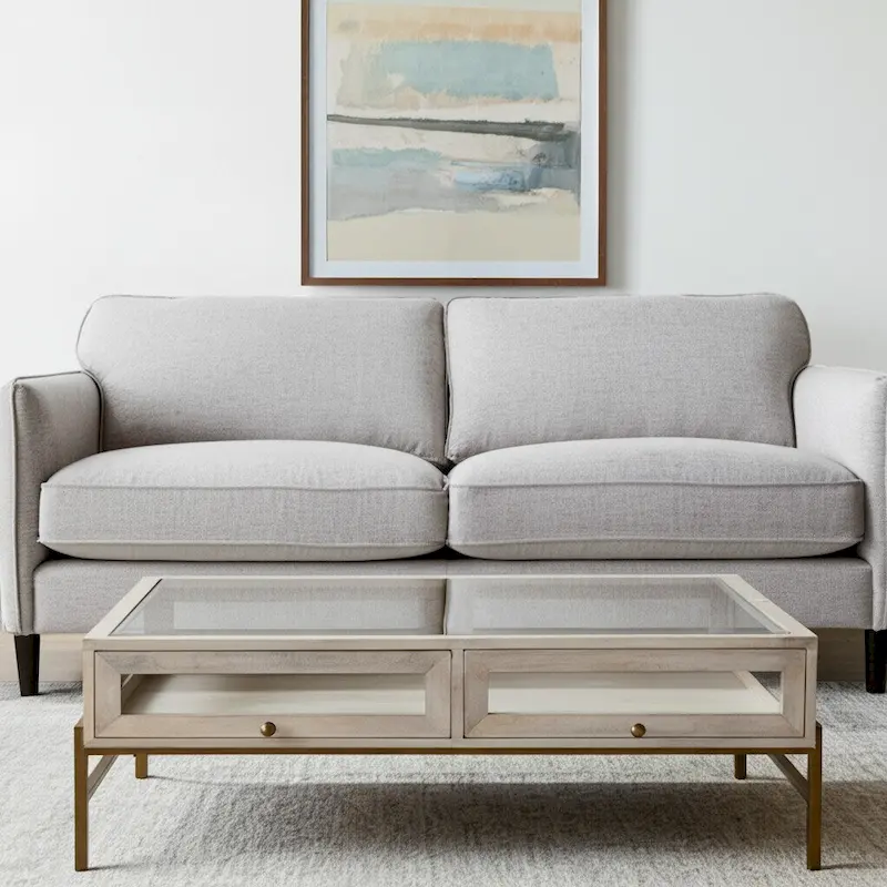 44-inch off-white transparent gold solid wood glass wrought iron storage coffee table - 43.5 inches x 15 inches x 43.5 inches