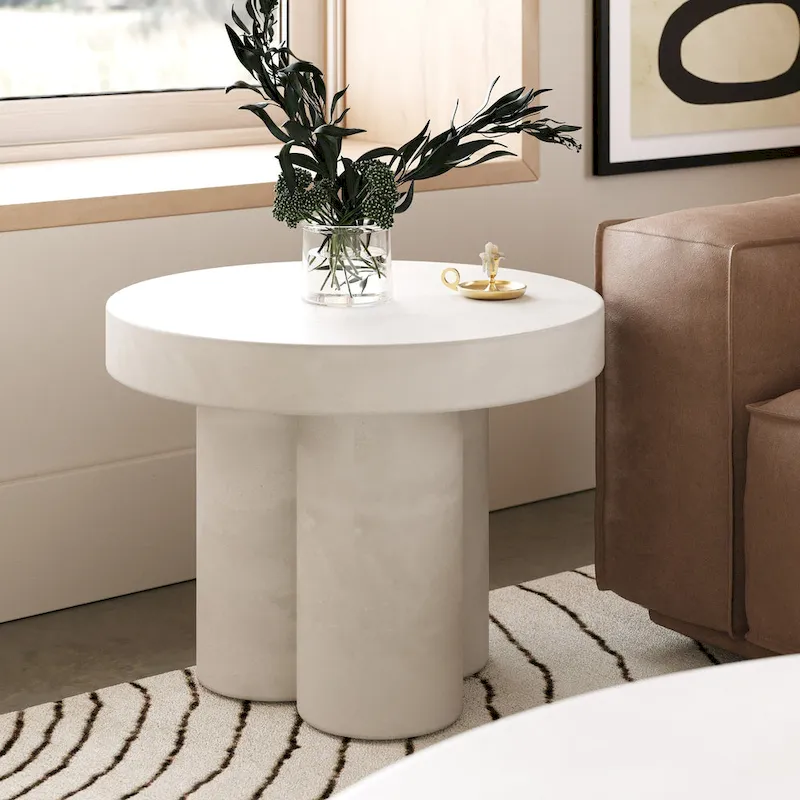 Modern White Concrete End Table