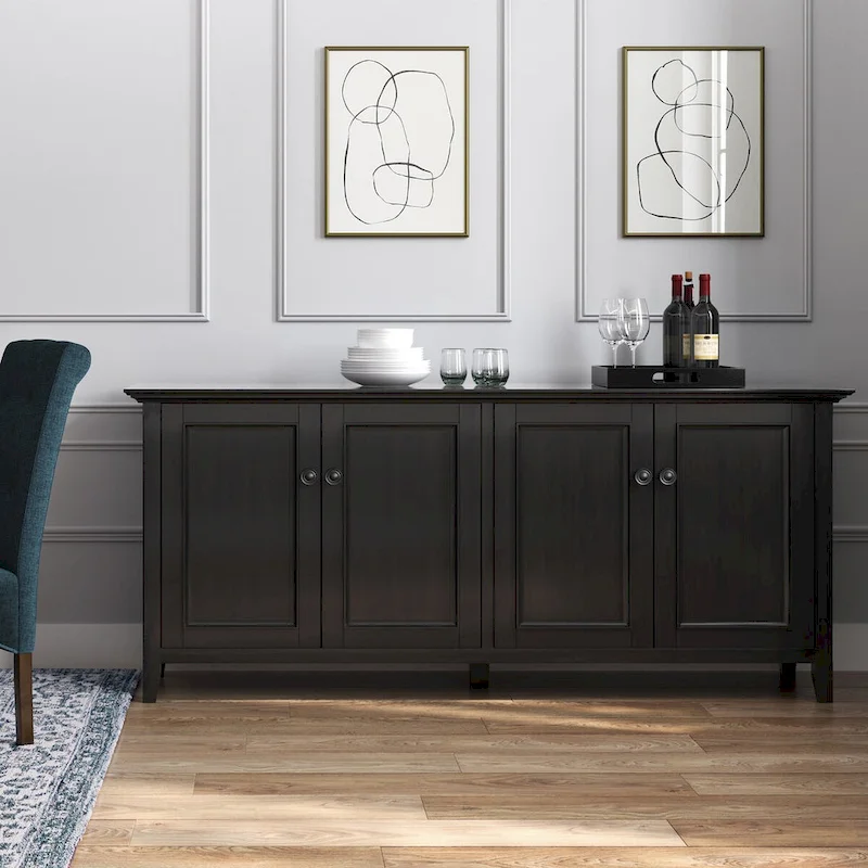 WYNDENHALL Halifax SOLID WOOD 66 Wide Transitional Wide 4Door Storage Cabinet in Hickory Brown - 18d x 66 w x 34h