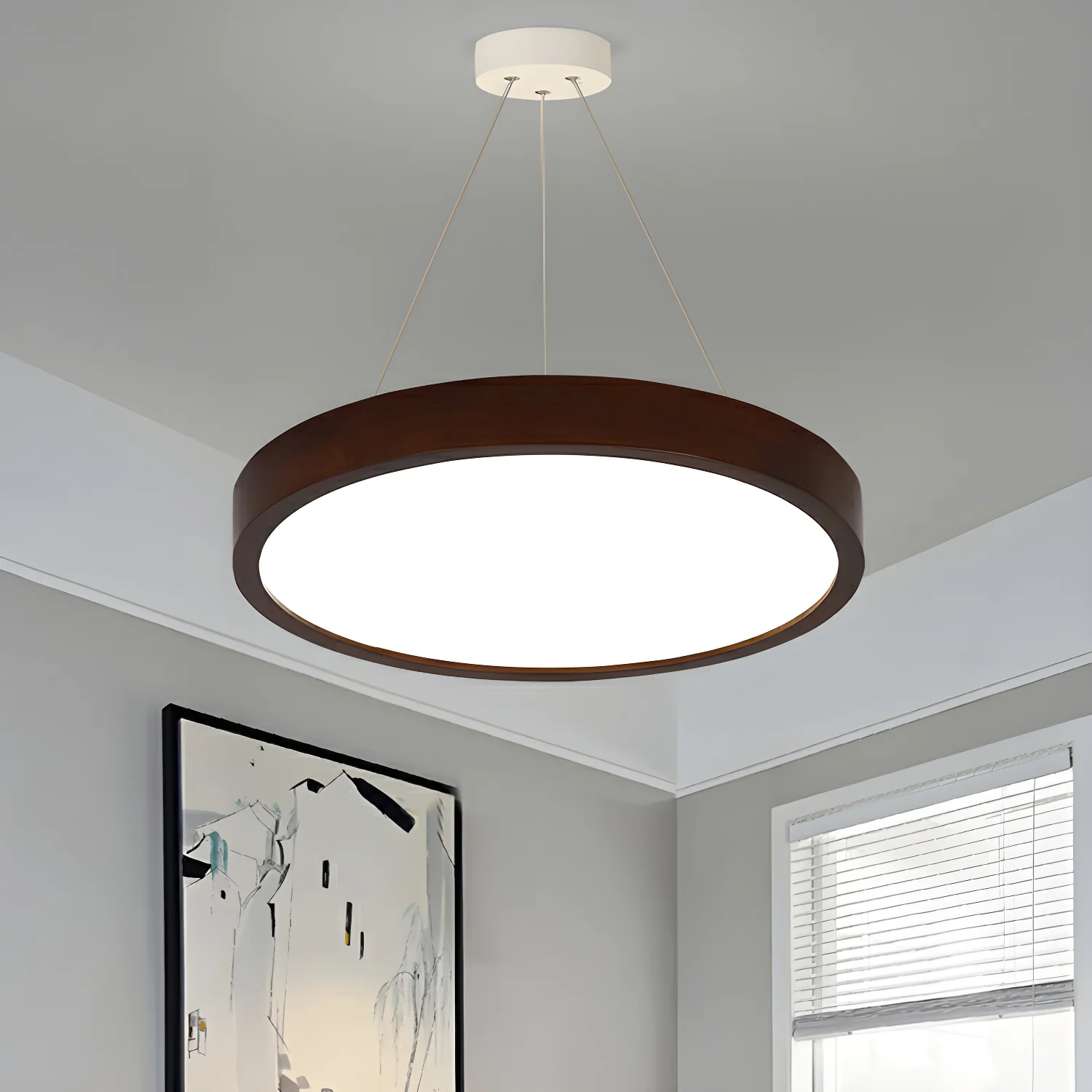 Modern Dimmable LED Brown Cylinder Wood Chandelier
